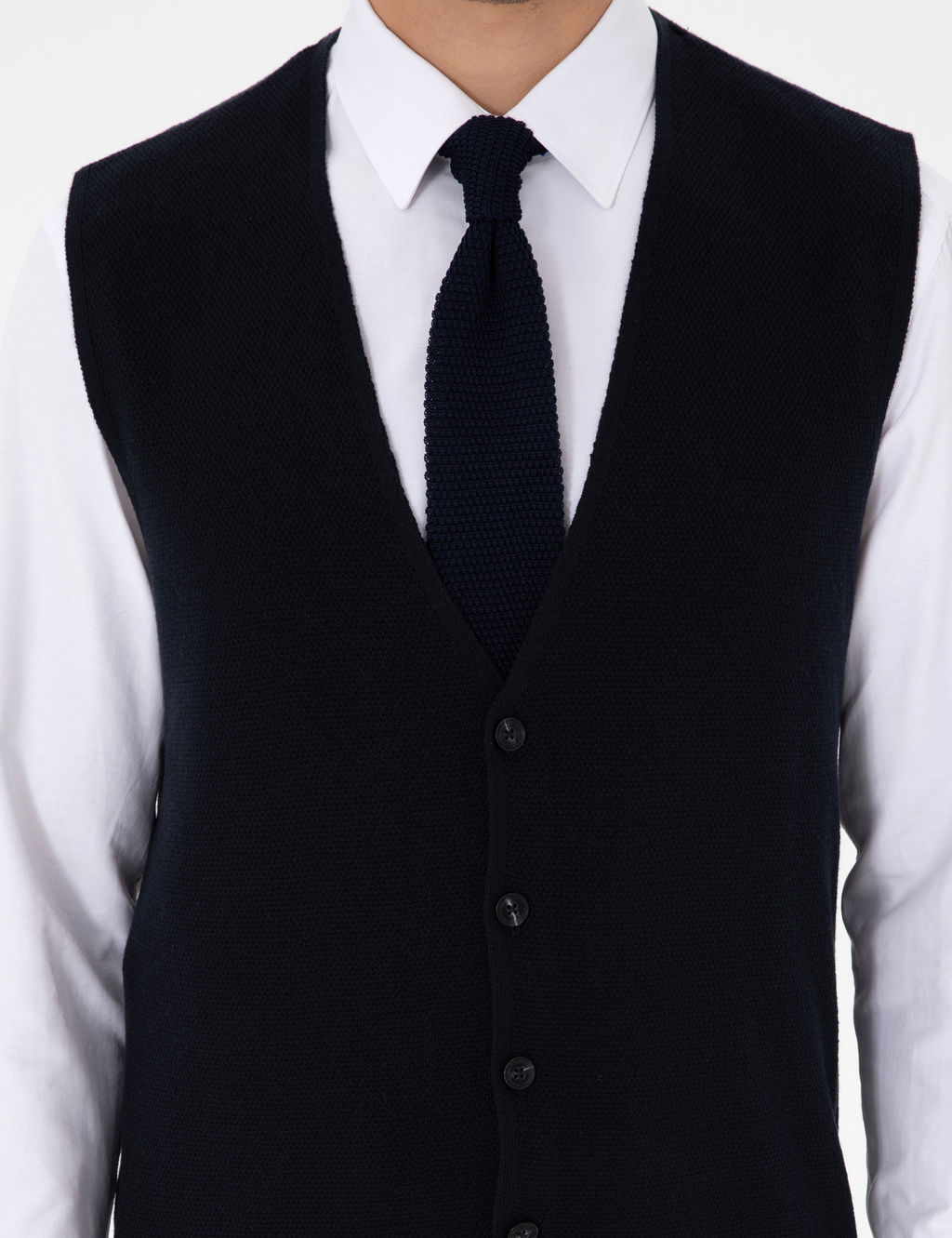 Lacivert Slim Fit V Yaka Triko Yelek