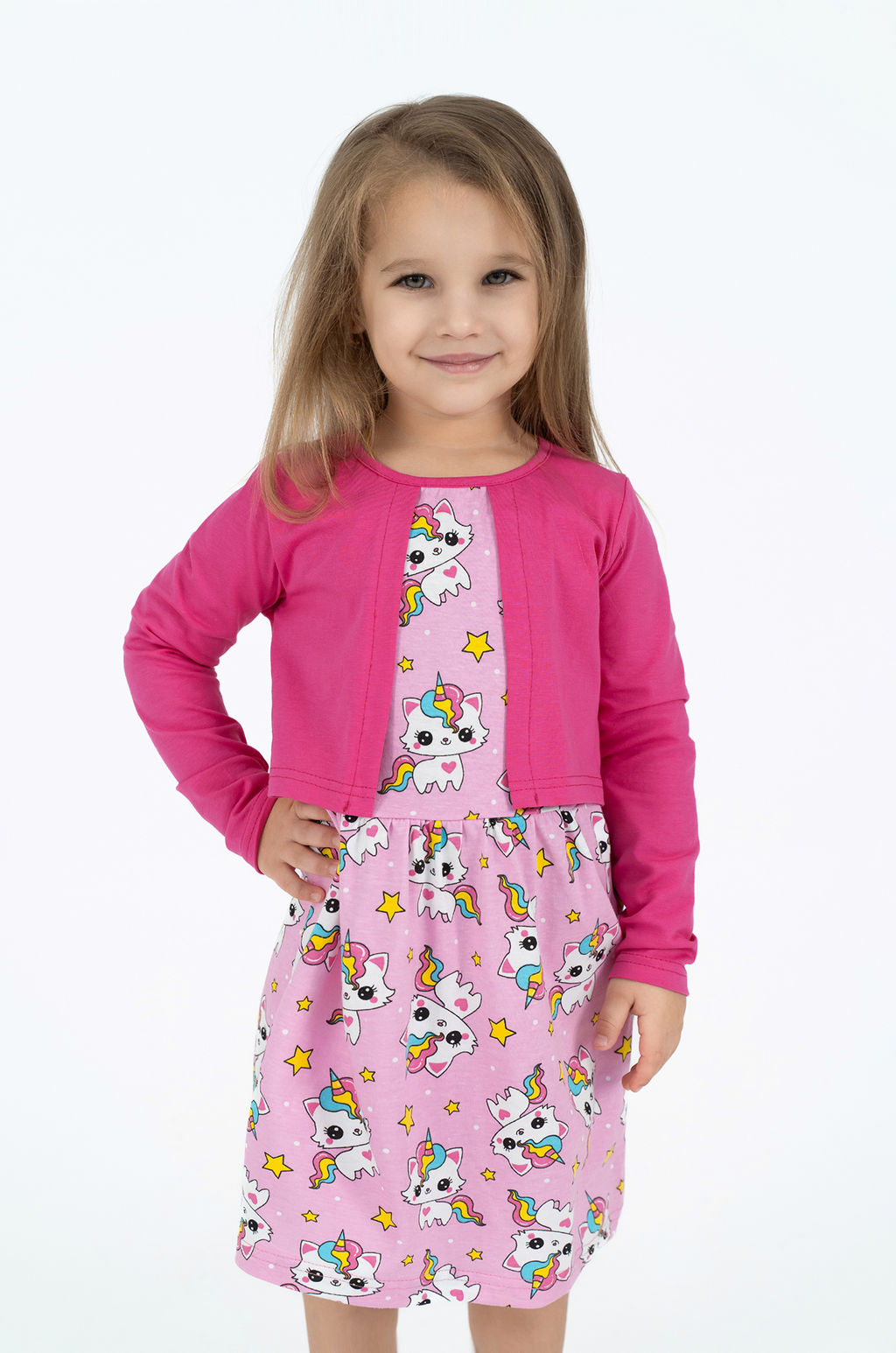 Платье детское розовое с болеро (98-104)