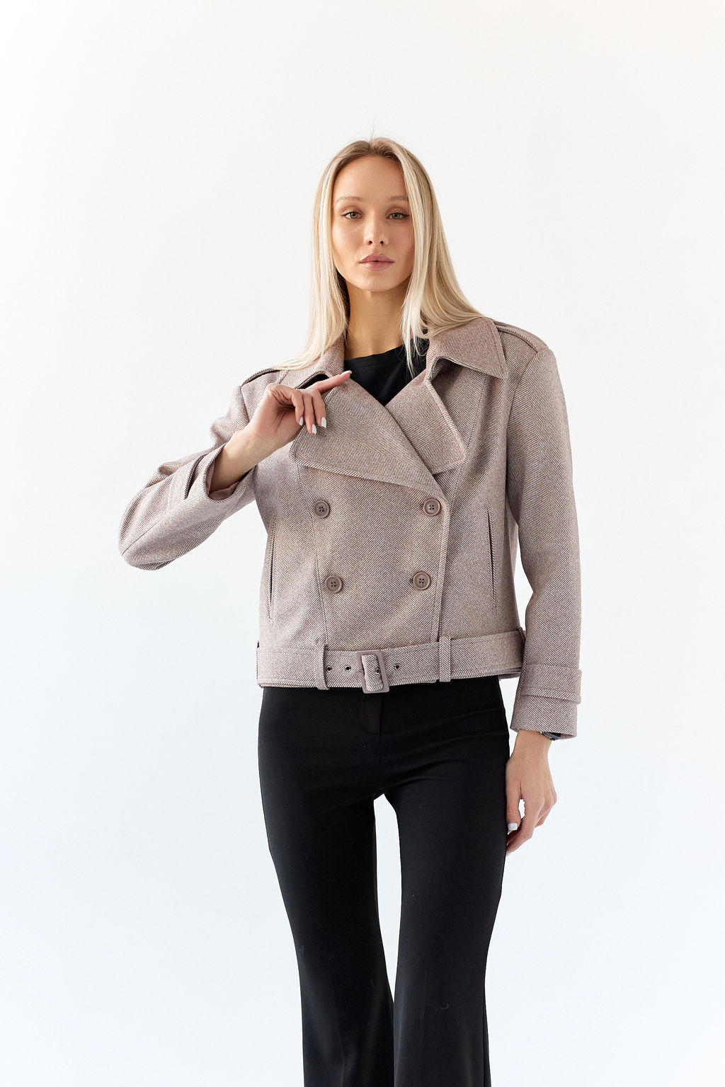 Полупальто женское демисезонное 25999 (пепельный/ёлочка) - Kankan фото 8