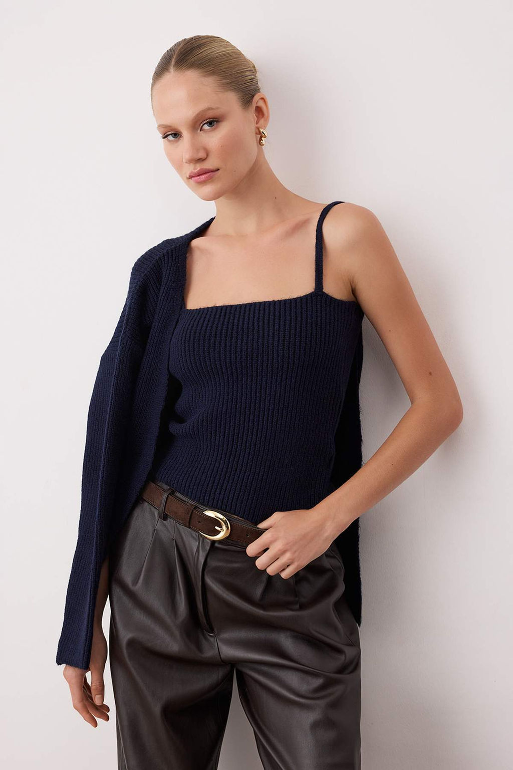 Lacivert Yumusak Dokulu 2li Triko Bluz-H?rka Tak?m TWOAW26HI00220