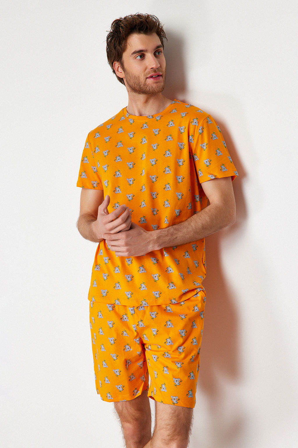 TRENDYOL MAN Turuncu %100 Pamuk Regular Fit Koala Bask?l? Orme Sortlu Pijama Tak?m? THMSS21PT1239 - Trendyolmilla фото 8