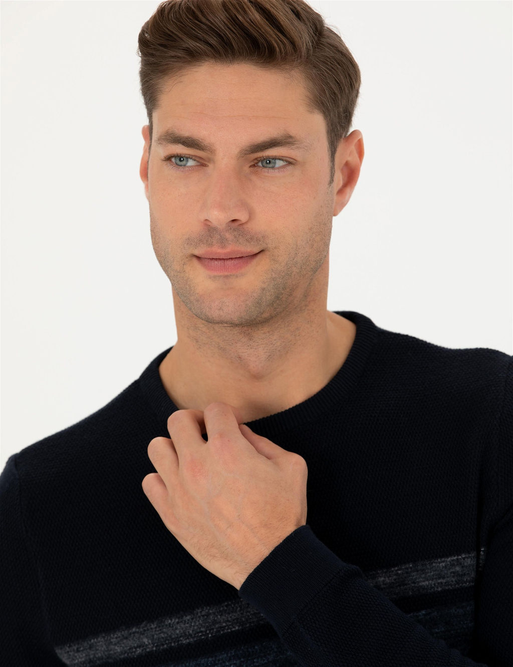 Koyu Lacivert Slim Fit Fermuarl_ Dik Yaka Triko Kazak - Pierre cardin фото 2