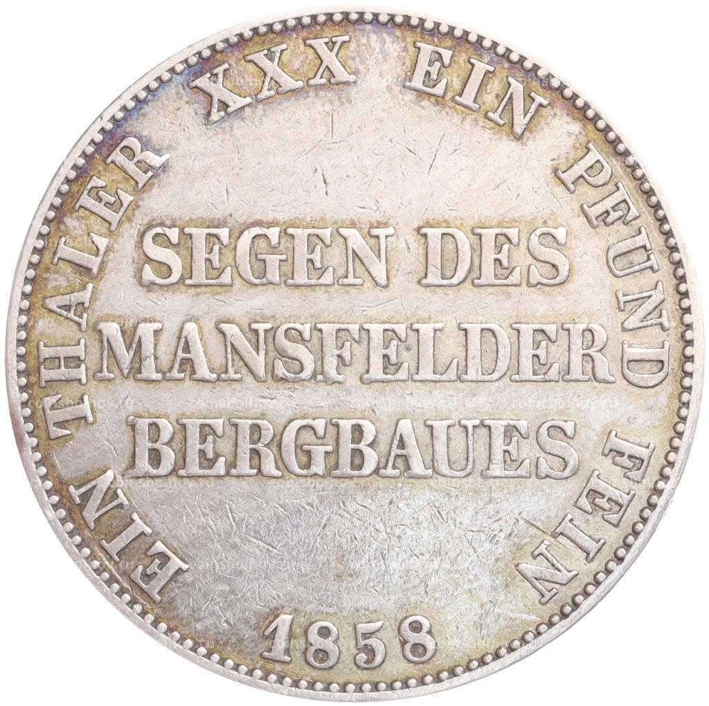 Монета 1 талер 1858 года Пруссия (Горный талер)