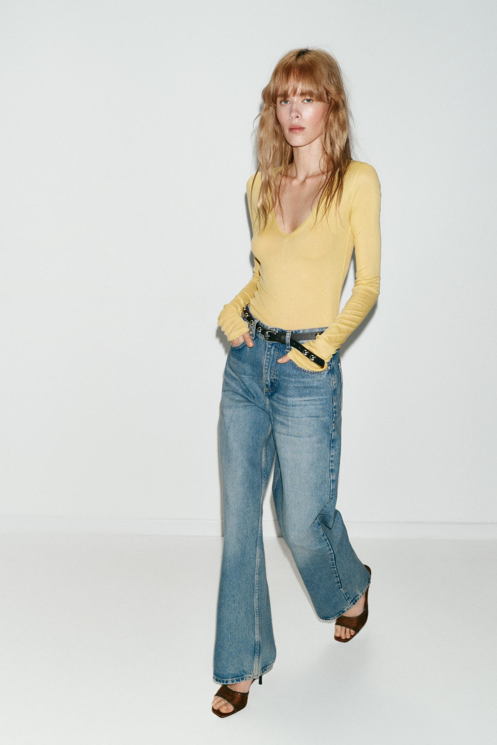 JEANS Z1975 STRAIGHT TAPERED TIRO ALTO CINTUR?N / Azul claro - Zara фото 4