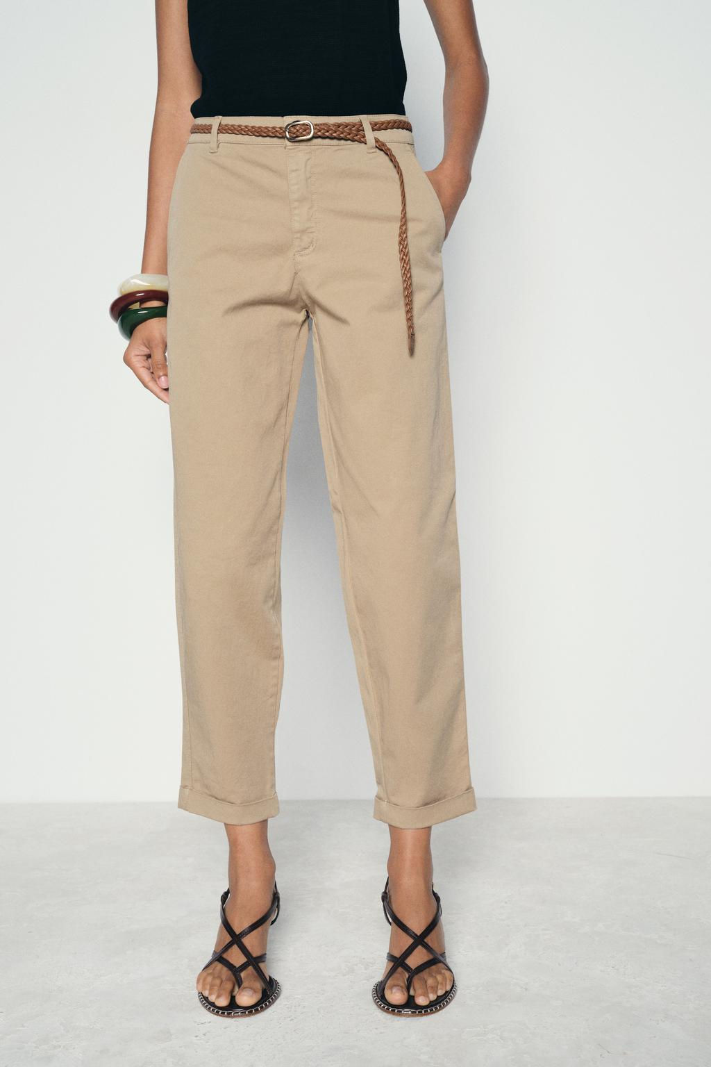 CHINO TROUSERS WITH BRAIDED BELT - Zara фото 16