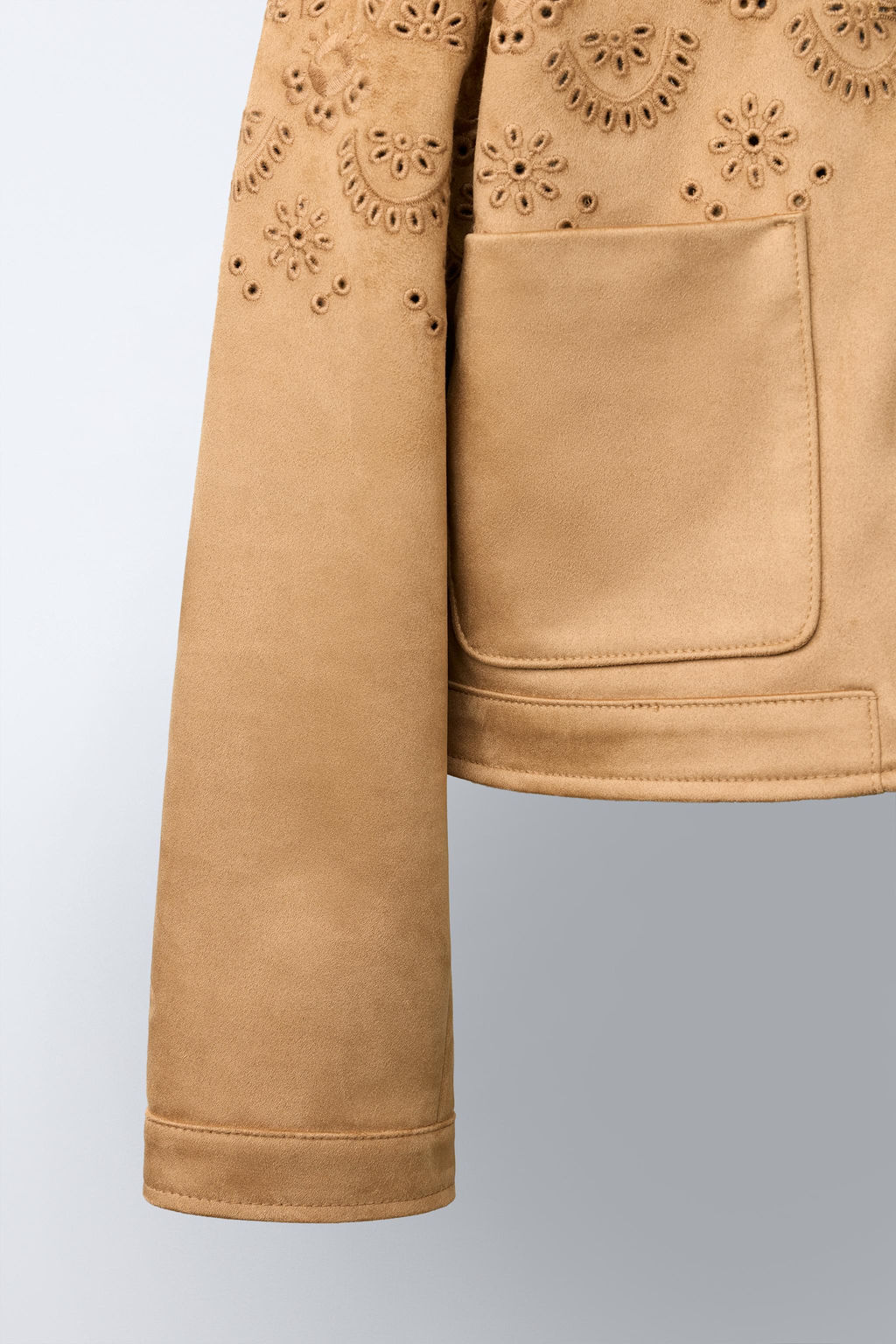 CHAQUETA EFECTO ANTE BORDADOS / Tostado - Zara фото 7