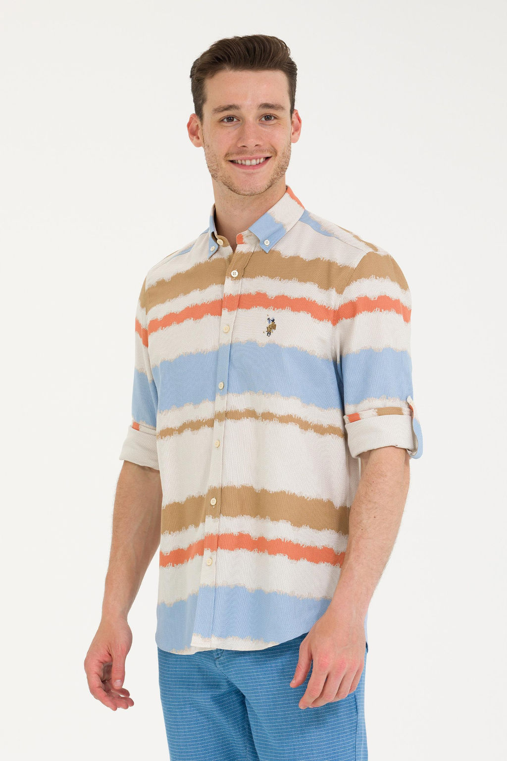 Мужская синяя рубашка с длинным рукавом - U.s. polo assn фото 17