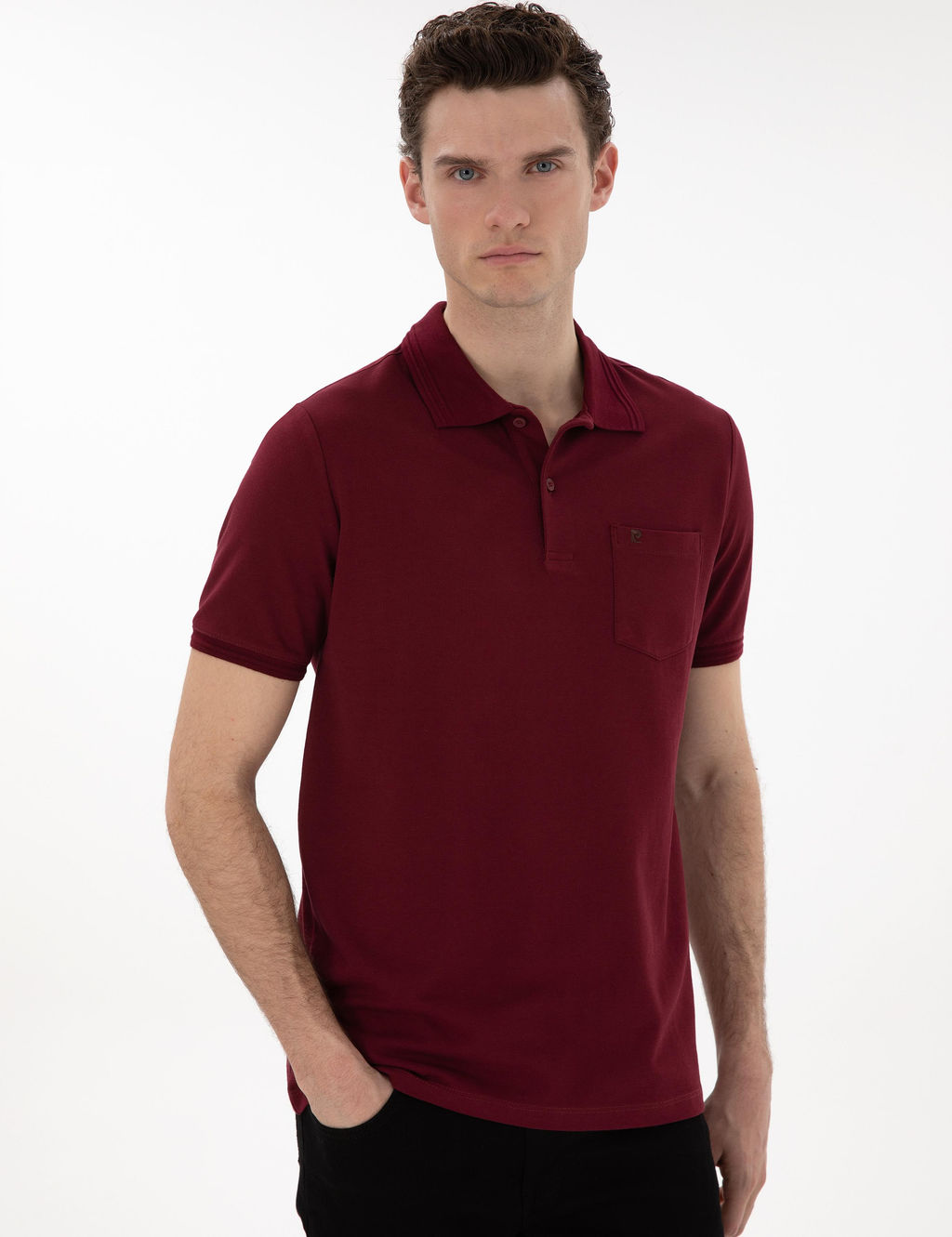 Bordo Regular Fit %100 Pamuk Polo Yaka Basic Ti__rt