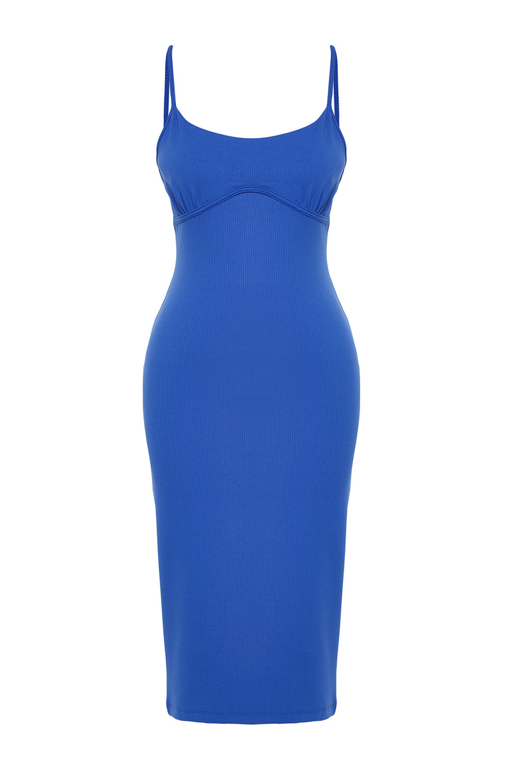 Saks Vucuda Oturan Midi Ayarlanabilir Ask?l? Fitilli Esnek Orme Elbise TWOSS23EL01868 - Trendyolmilla фото 7