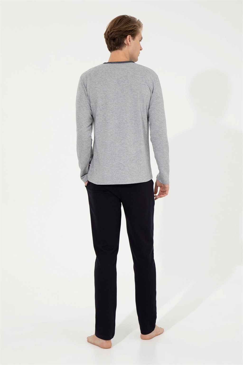 Erkek Gri Melanj Pijama Tak_m_ Sepette S_rpriz _ndirim - U.s. polo assn фото 3