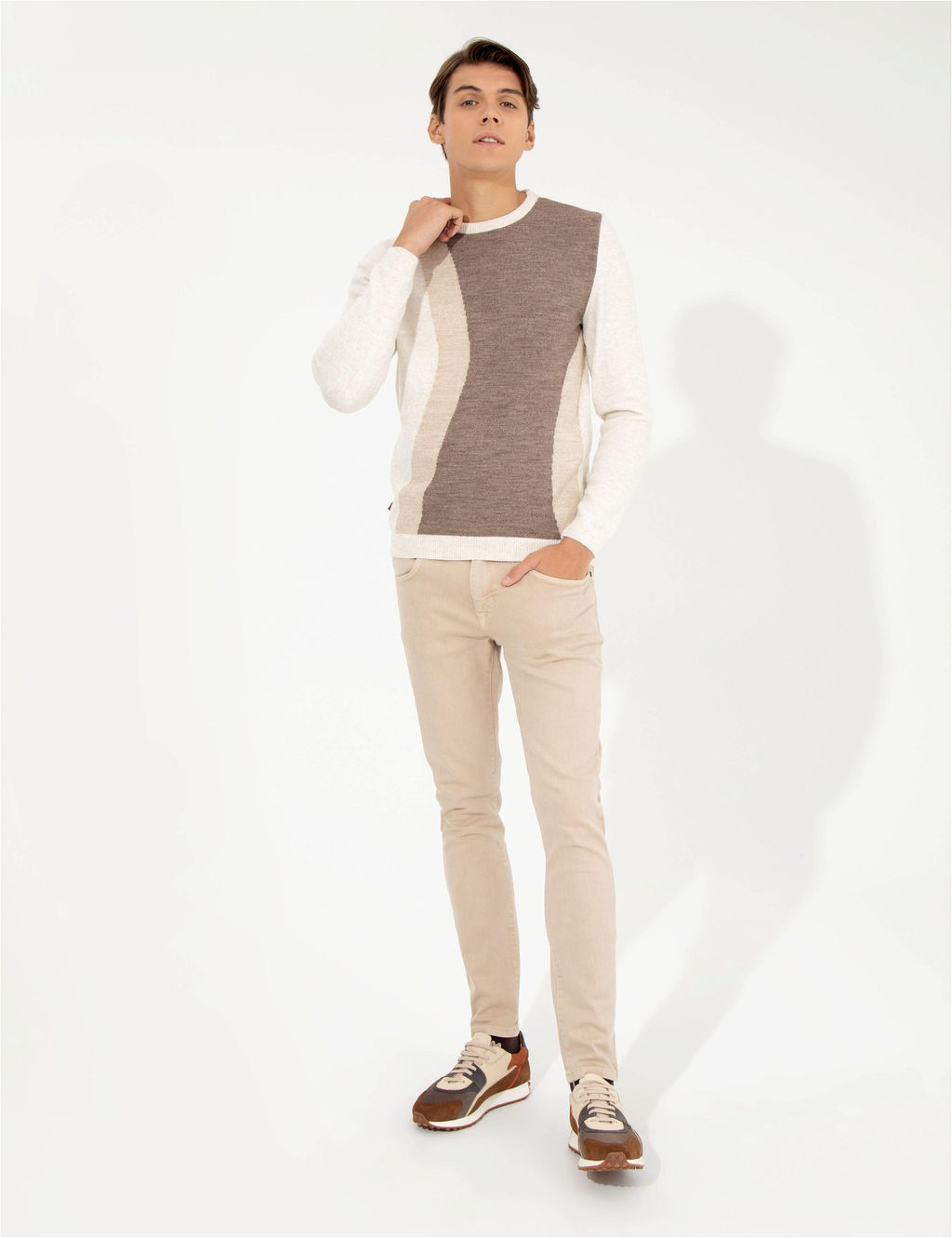 Bej Melanj Slim Fit Bisiklet Yaka Triko Kazak - Pierre cardin фото 4