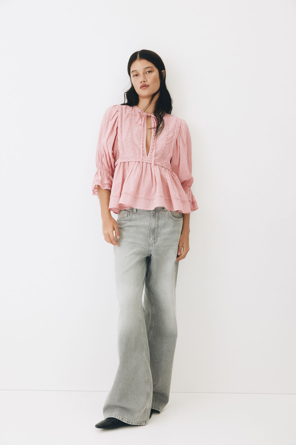 Blusa de algod?n con ribete de encaje - H&m фото 5