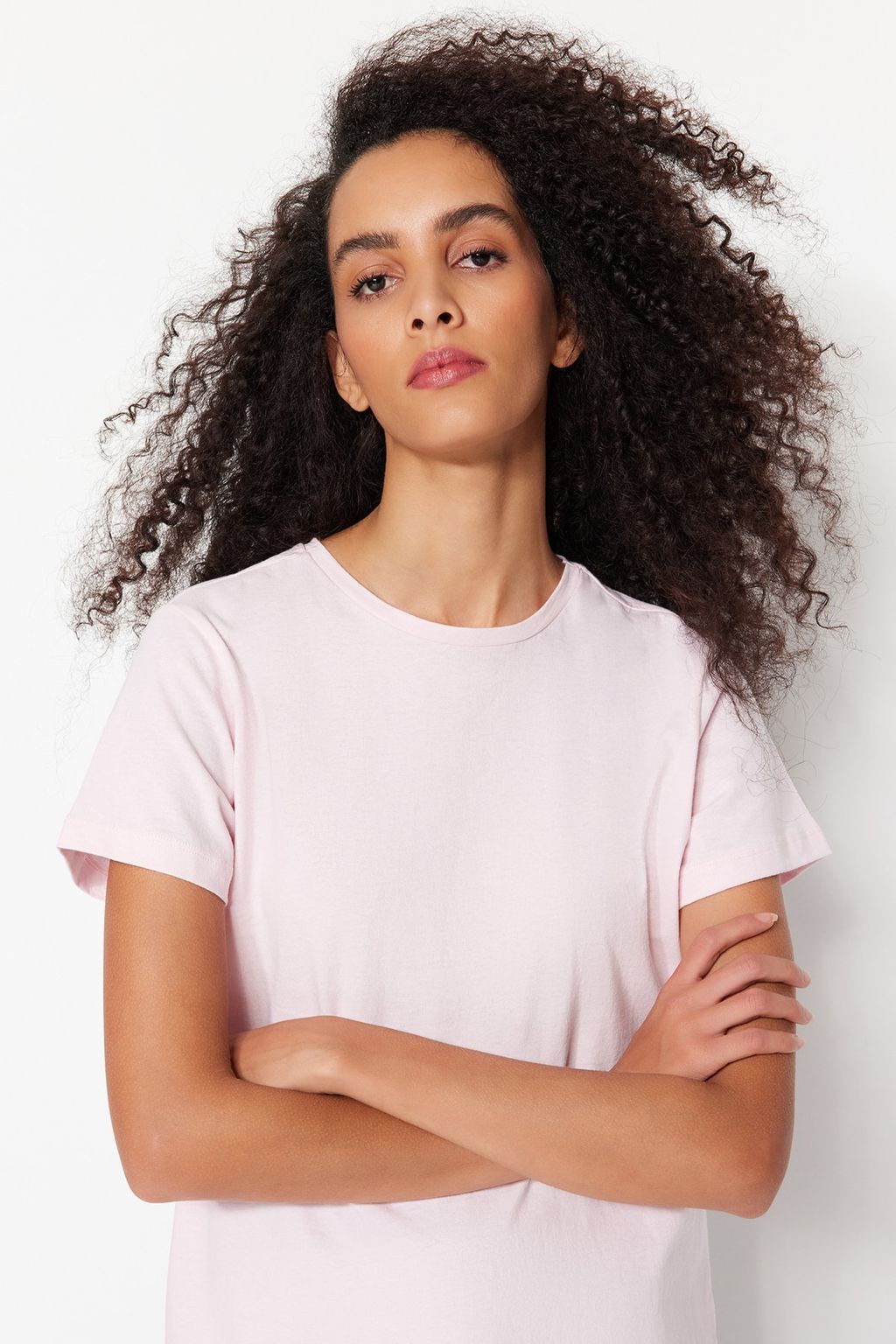 TRENDYOLMILLA Kahverengi-Bej-Haki Cizgili 3lu Paket Basic Bisiklet Yaka Orme T-Shirt TWOSS20TS0146 фото 37