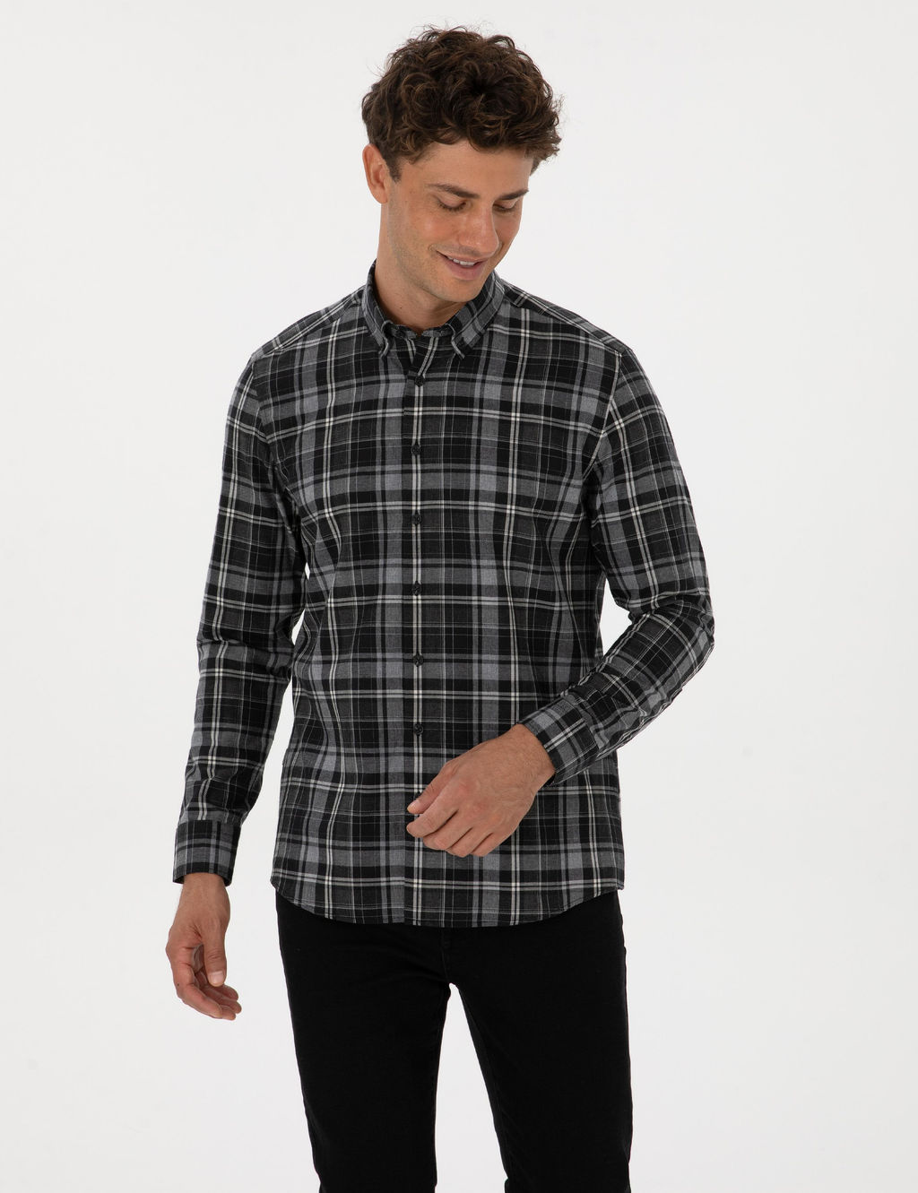 Siyah Ekose Regular Fit Uzun Kollu G_mlek - Pierre cardin фото 3
