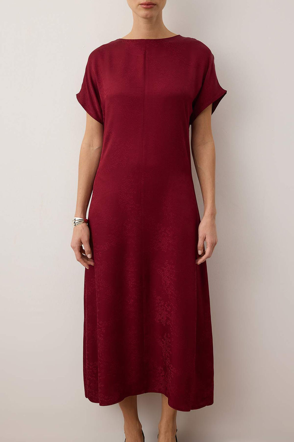 Bordo Duz Jakarl? Midi Dokuma Elbisesi TWOAW26EL00311