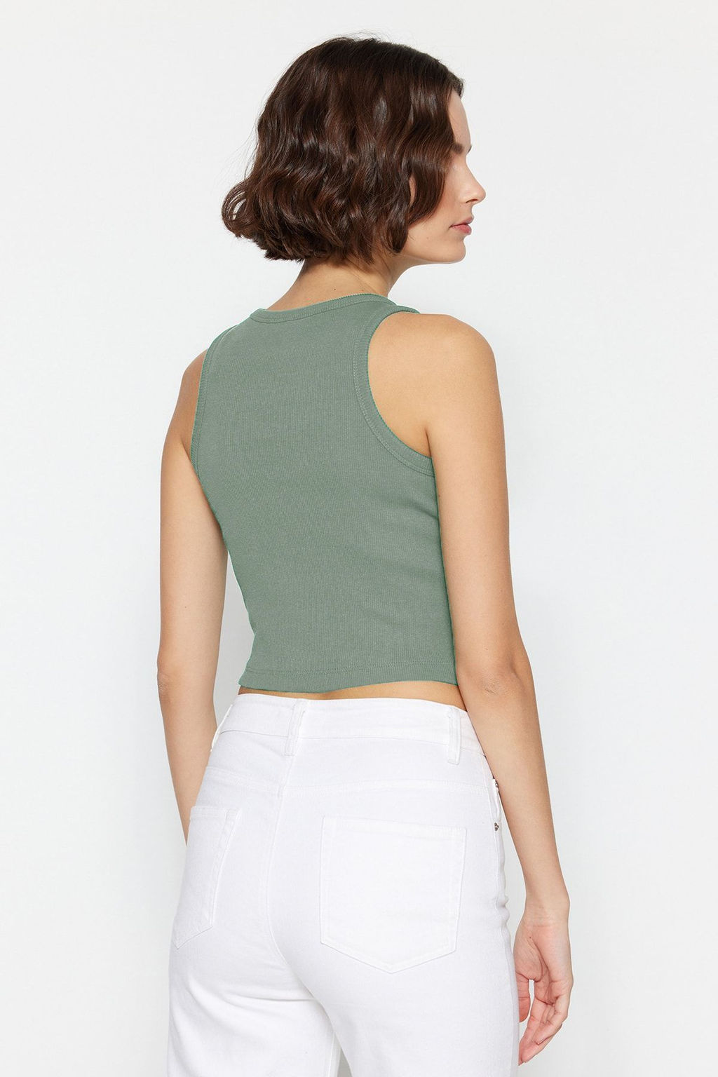 Antrasit-Mint 2li Paket Vucuda Oturan Crop Halter Yaka Fitilli Esnek Orme Atlet TWOSS21AL0058