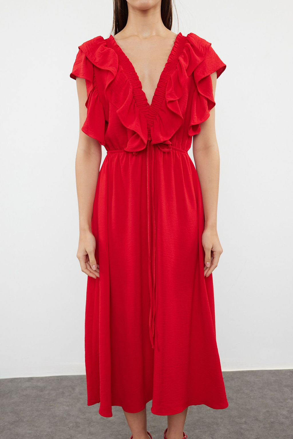 Siyah Duz A Kesim Volanl? Dokuma Elbise TWOSS24EL01053 - Trendyolmilla фото 11