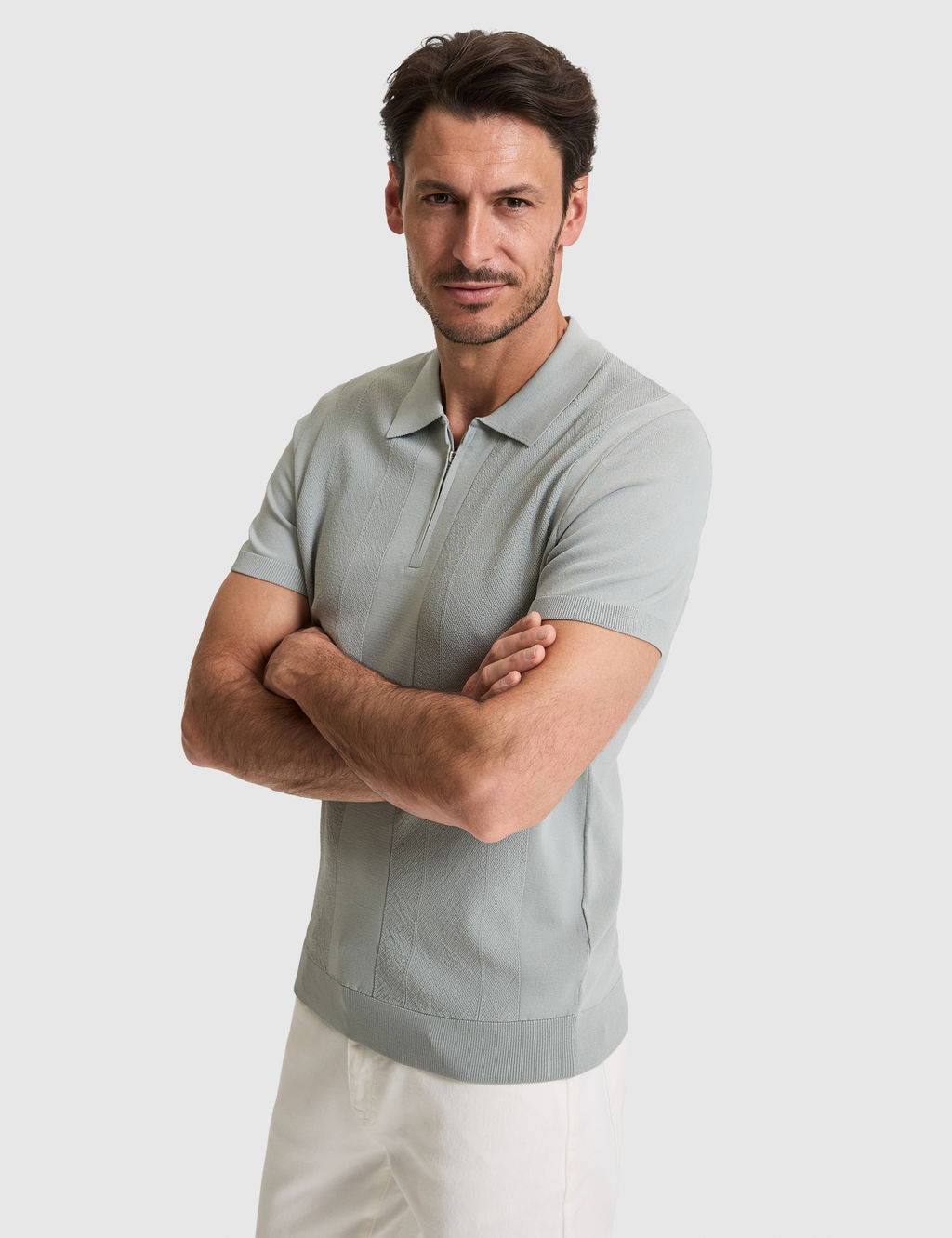 Koyu Mint Slim Fit Polo Yaka Fermuarl_ Triko Ti__rt