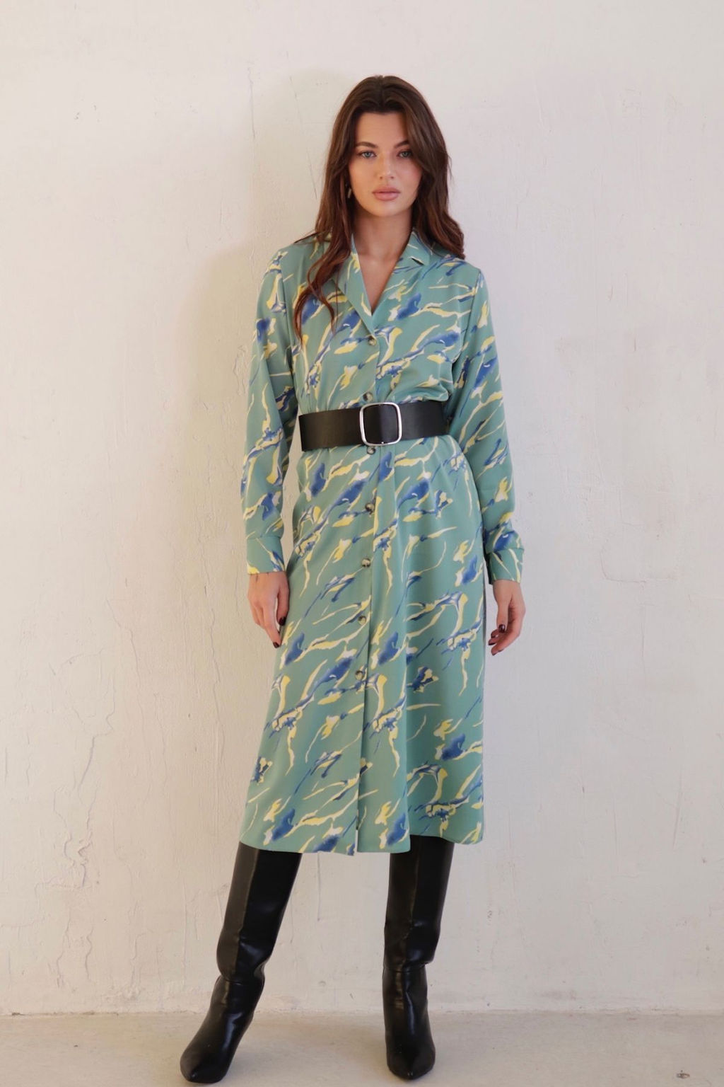 Платье-рубашка с английским воротником принт - Martichelli фото 108