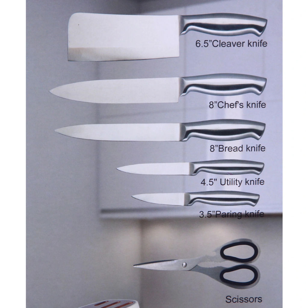 Набор ножей "SHEF" 7предметов (5ножей+ножницы+подставка), молочный