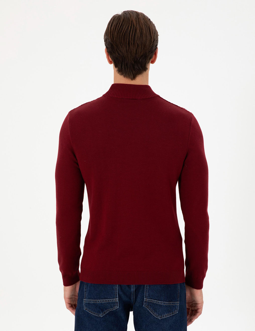 Erkek Slim Fit Yar_m Bal_k__ Yaka Bordo Kazak - U.s. polo assn фото 5