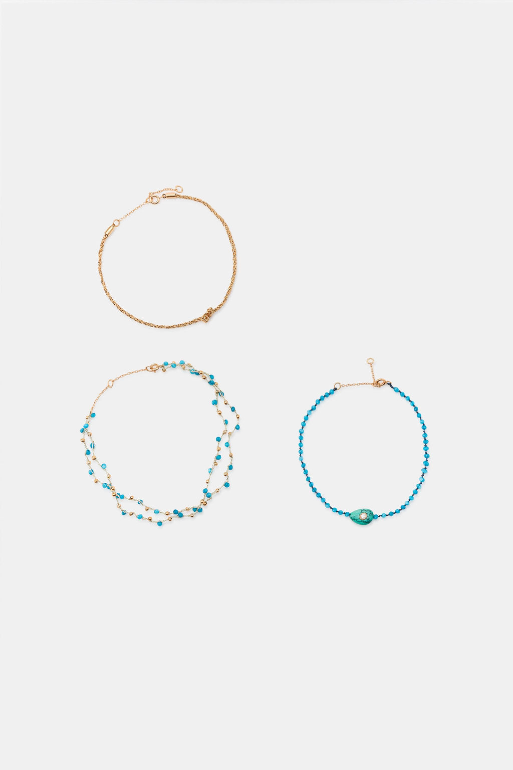 PACK 3 PULSERAS TOBILLERAS ABALORIOS / Turquesa - Zara фото 3