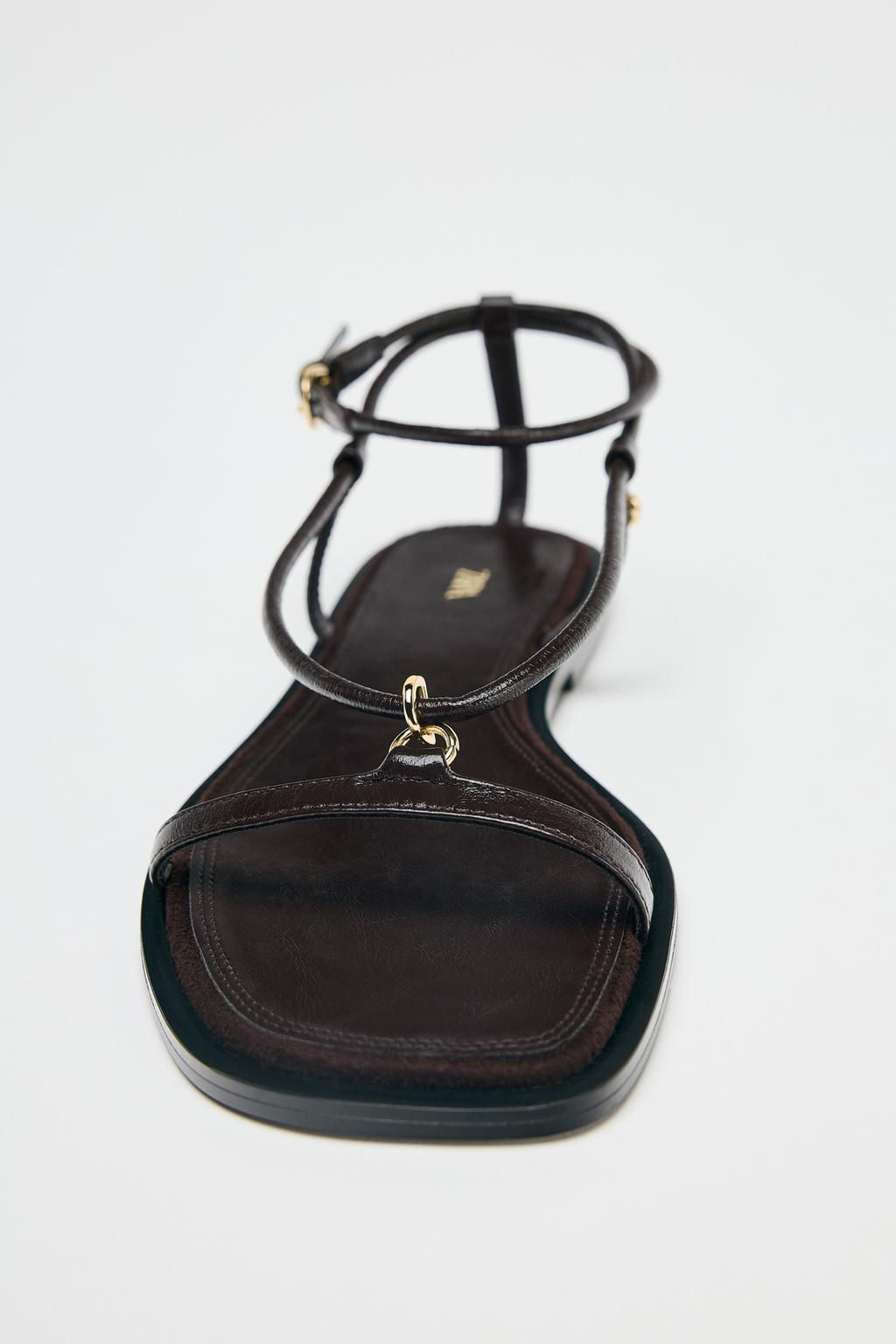 LEATHER THIN STRAPPY SANDALS - Zara фото 5