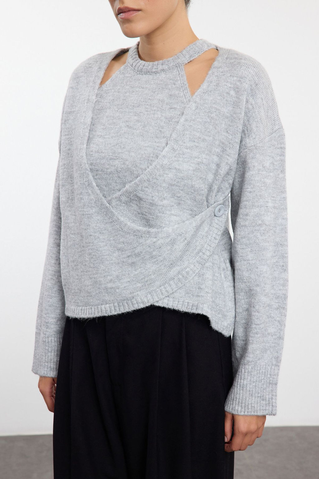 TRENDYOLMILLA Ac?k Gri Yumusak Dokulu H?rka-Bluz Triko H?rka TWOAW25HI00327 фото 3