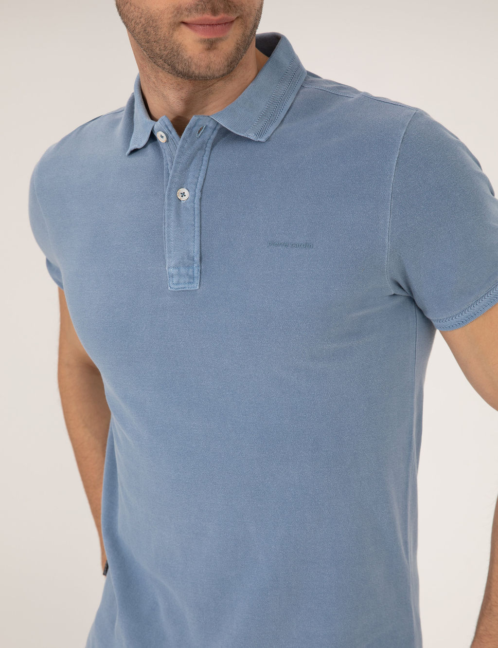 Koyu Mavi Slim Fit Eskitme Polo Yaka Ti__rt