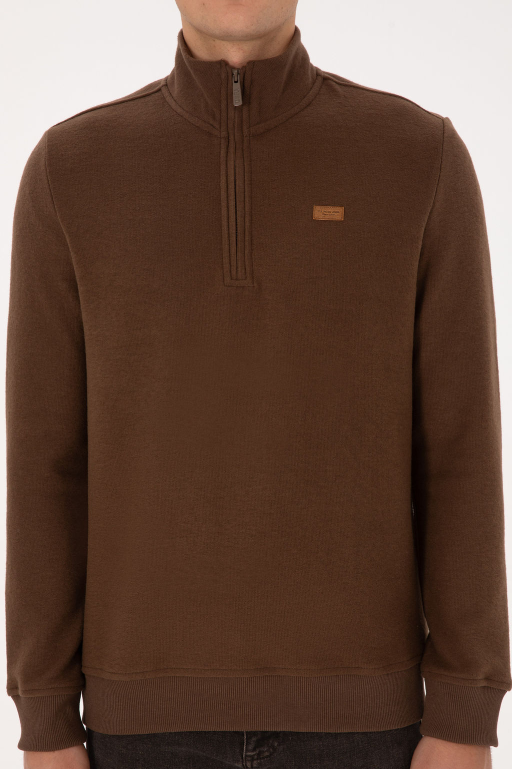 Erkek Regular Fit Yar_m Fermuarl_ Kahverengi Basic Sweatshirt - U.s. polo assn фото 13