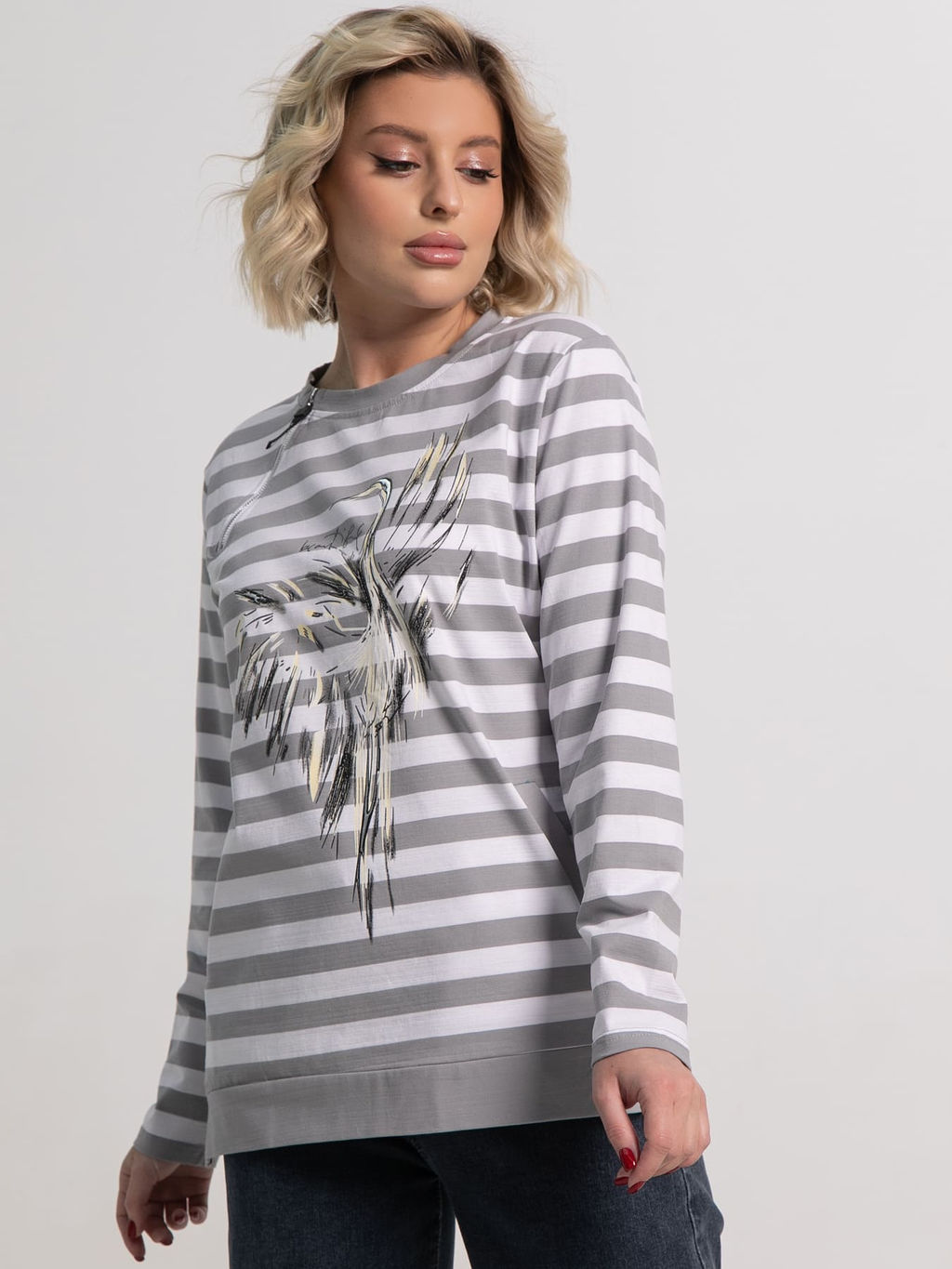 Блуза Журавлиная песня (бело-серая) Б15285-18М - Lt collection фото 7