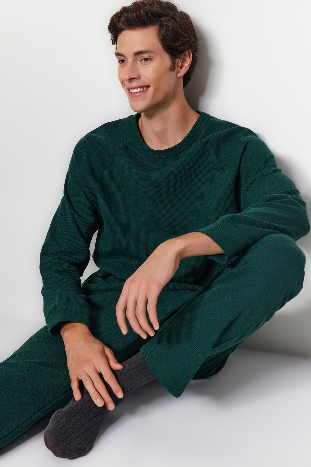 TRENDYOL MAN Lacivert Regular Fit Waffle Orme Pijama Tak?m? TMNAW23PT00015 - Trendyolmilla фото 9