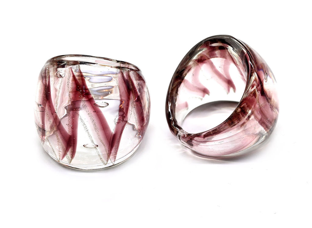 Стеклянное кольцо модель 6 цв.сиреневый Радуга камня