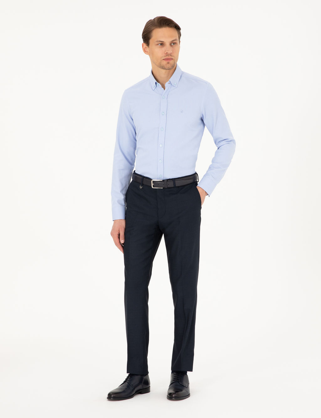 A__k Mavi Slim Fit Uzun Kollu G_mlek