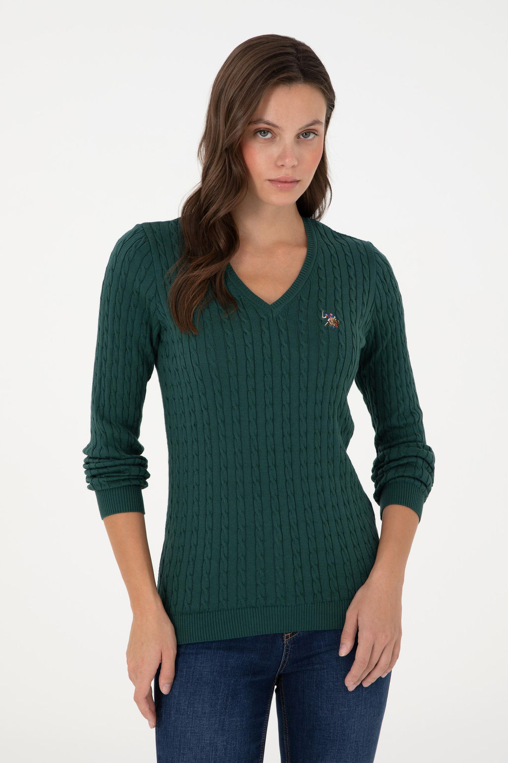 Женский темно-зеленый базовый свитер Неожиданная скидка в корзине - U.s. polo assn фото 3