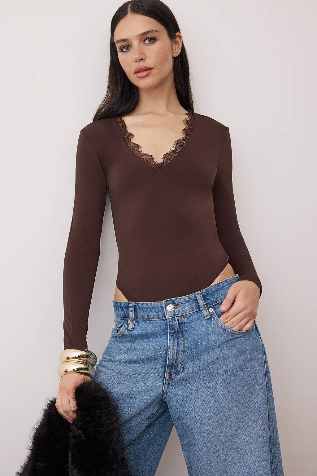 Kahverengi Orme Danteli Yaka Detayl? Body TPRAW25BD00007