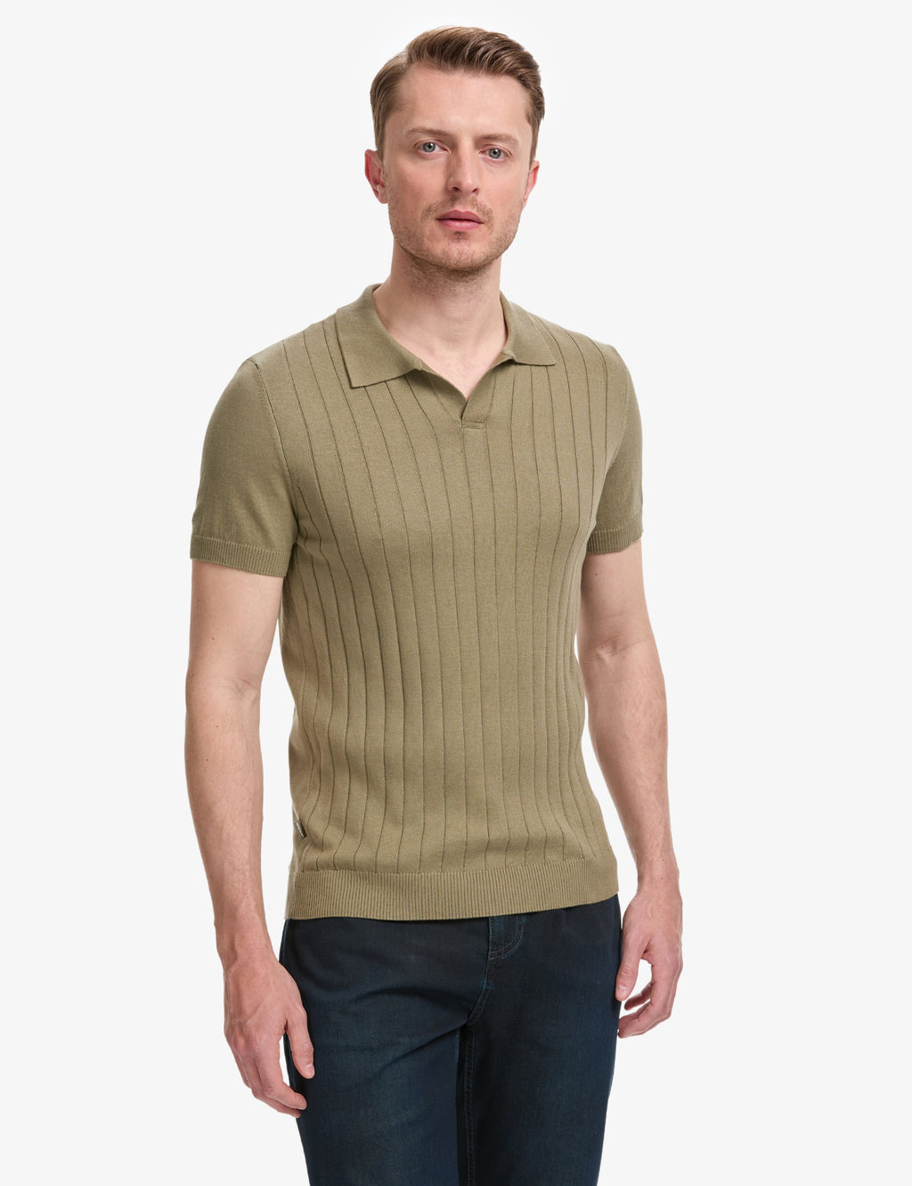 Haki Slim Fit %100 Pamuk Apa_ Yaka Triko Ti__rt