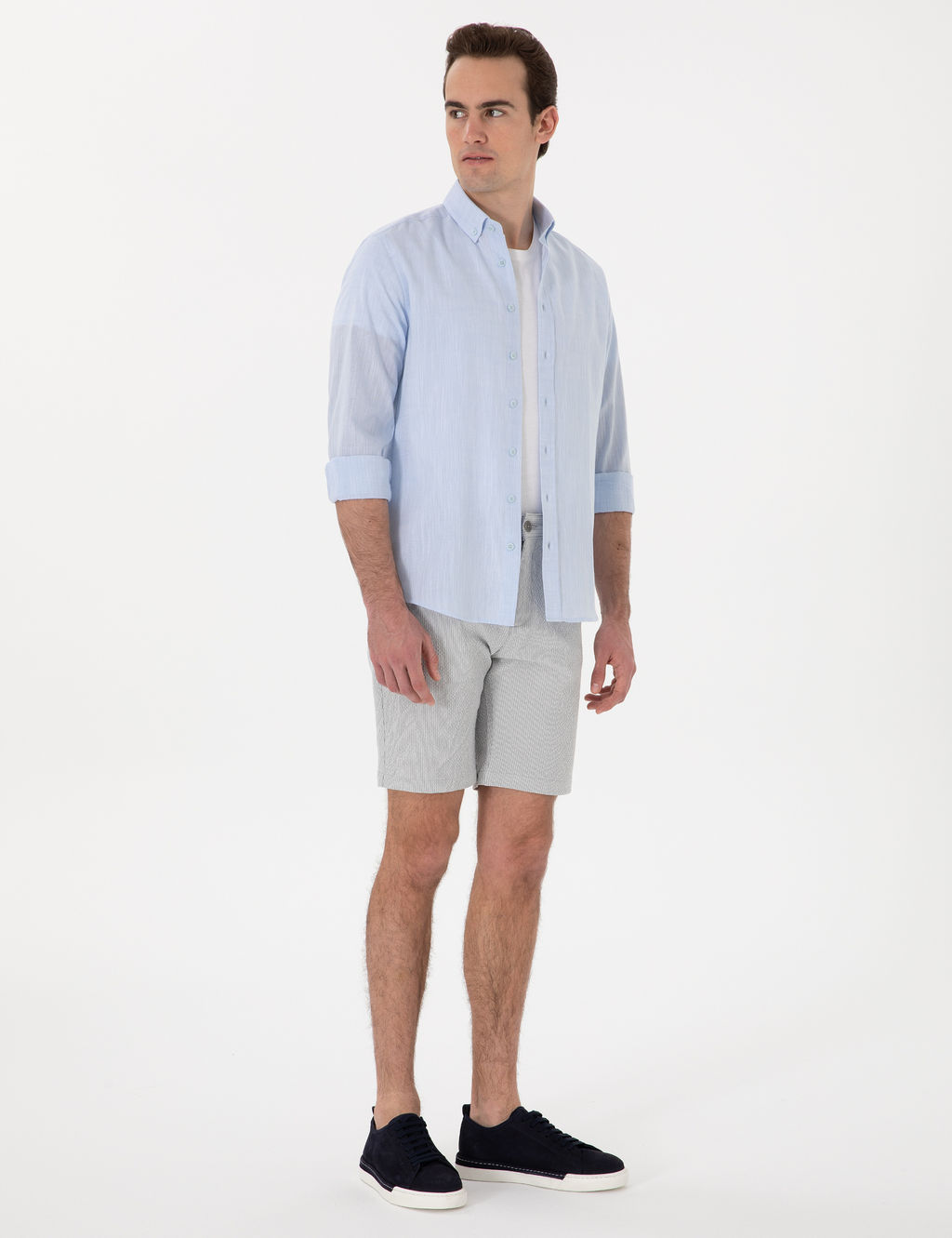 Gri Slim Fit Gofre Beli Lastikli Dokuma _ort