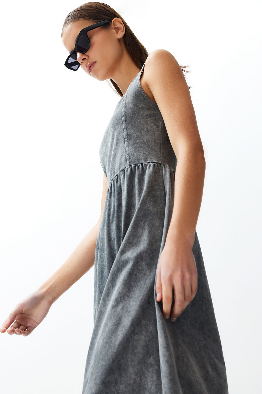 Antrasit Eskitme Skater Kare Yaka S?f?r Kol Orme Maxi Elbise TWOSS24EL00586 - Trendyolmilla фото 3