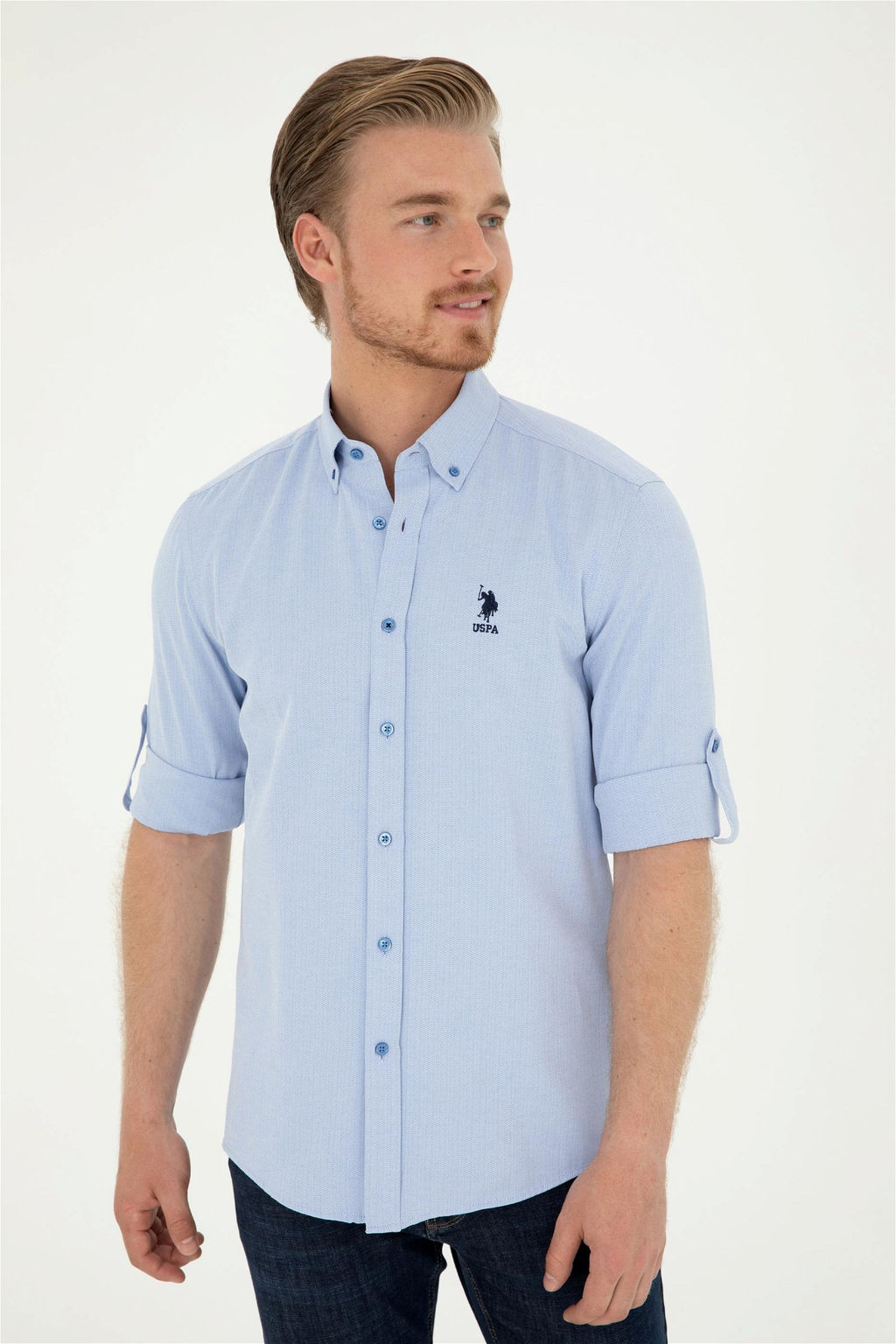 U. S. Polo Assn / Мужская голубая рубашка с длинным рукавом - U.s. polo assn фото 3