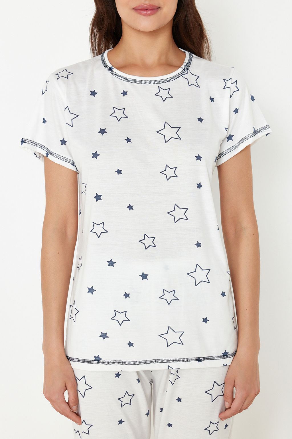 Trendyolmilla Beyaz Y?ld?z Desenli Orme Pijama Tak?m? THMSS24PT00371 фото 3