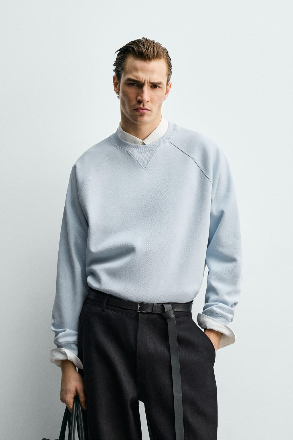 SUDADERA LAVADA ESTRUCTURA PIQU? / Celeste - Zara фото 2
