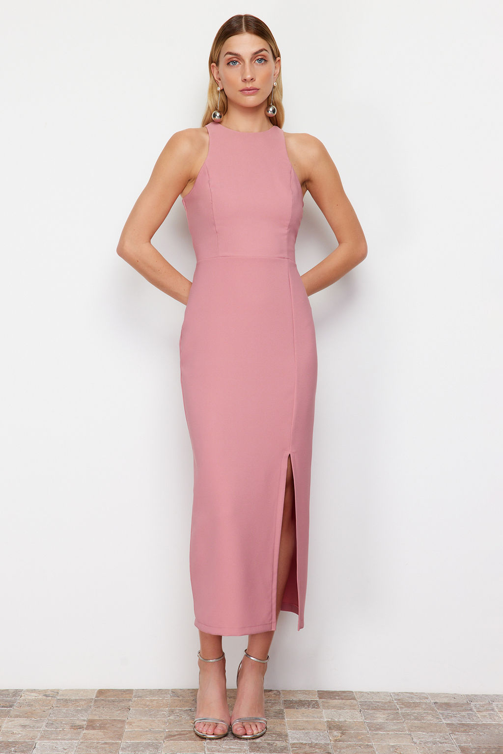 Gul Kurusu A Kesim Halter Yaka Maxi Kalem Etek Dokuma Elbise TWOSS24EL00612 - Trendyolmilla фото 9