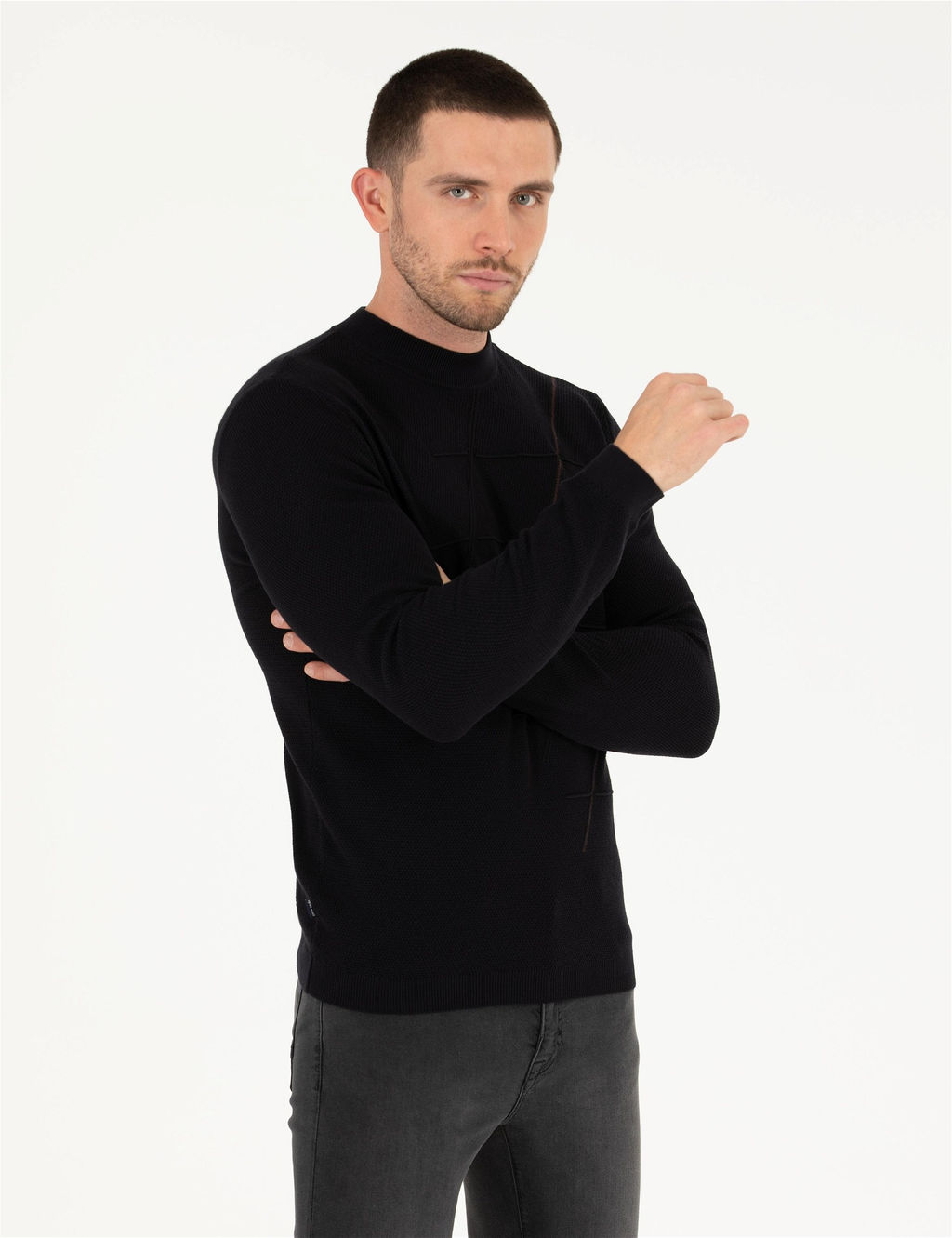 Lacivert Slim Fit Bisiklet Yaka Triko Kazak