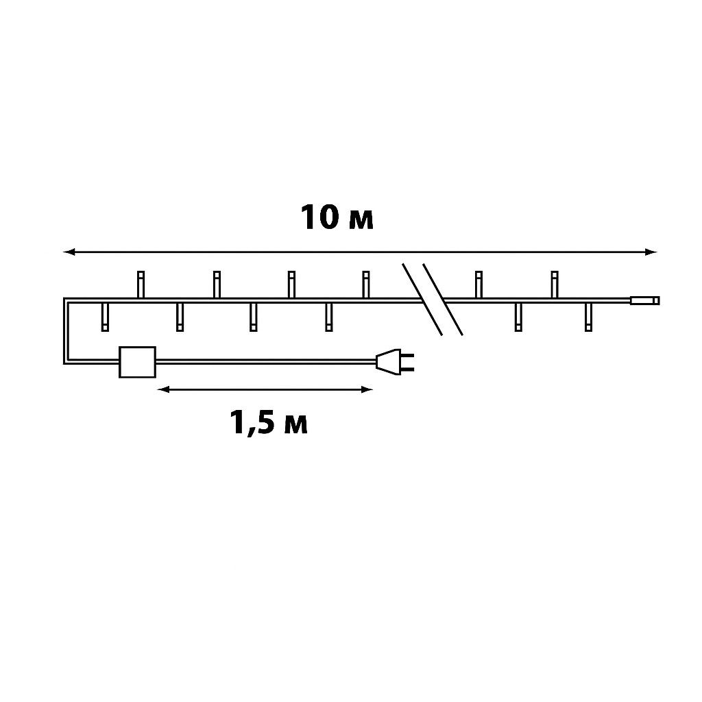 ULD-S1000-100/DTA WARM WHITE IP20 Гирлянда светодиодная, 10м. 100 светодиодов. Теплый белый свет. Провод прозрачный. ТМ Uniel