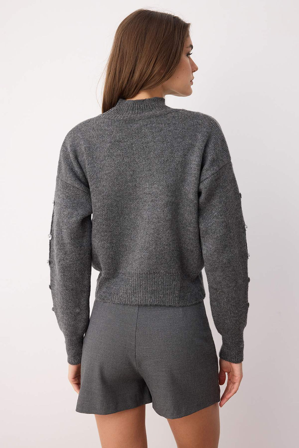 Antrasit Yumusak Dokulu Dugme Detayl? Triko Kazak TWOAW24KZ00384