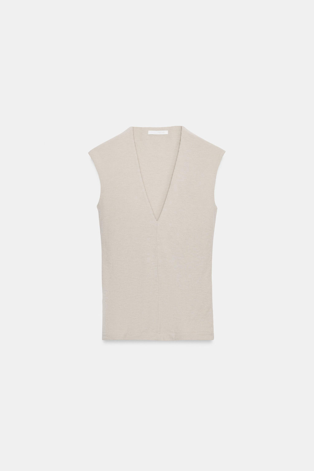 CAMISETA RIB ESCOTE PICO / Beige - Zara фото 5