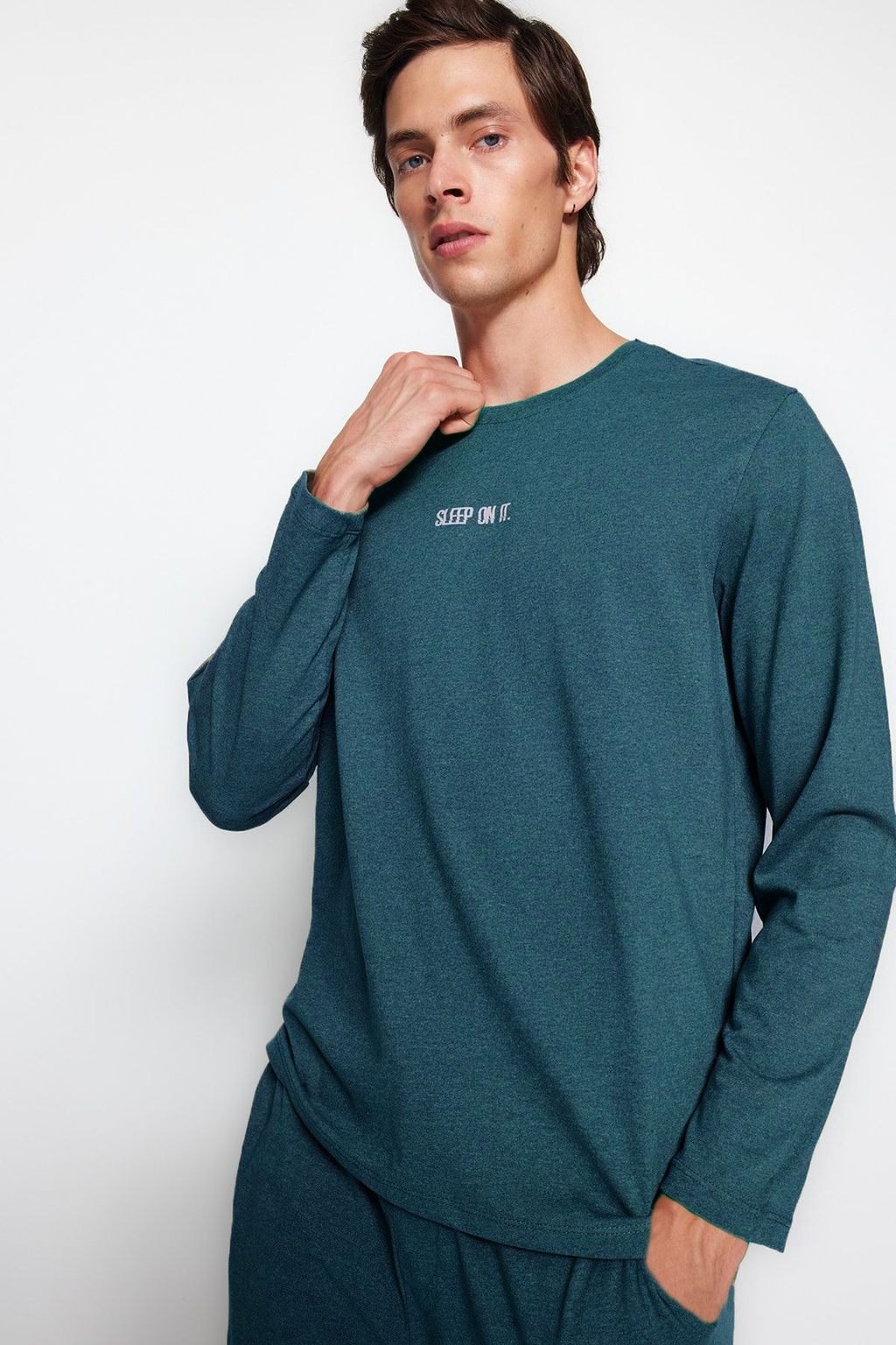 TRENDYOL MAN Lacivert Regular Fit Bask?l? Orme Pijama Tak?m? TMNAW24PT00005 - Trendyolmilla фото 27