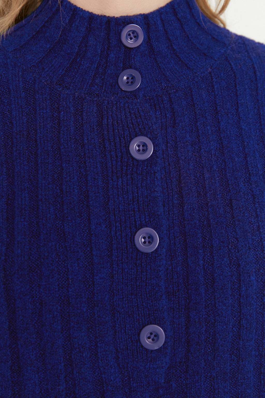 Lacivert Genis Kal?p Yumusak Dokulu Dik Yaka Triko Kazak TWOAW21KZ0783