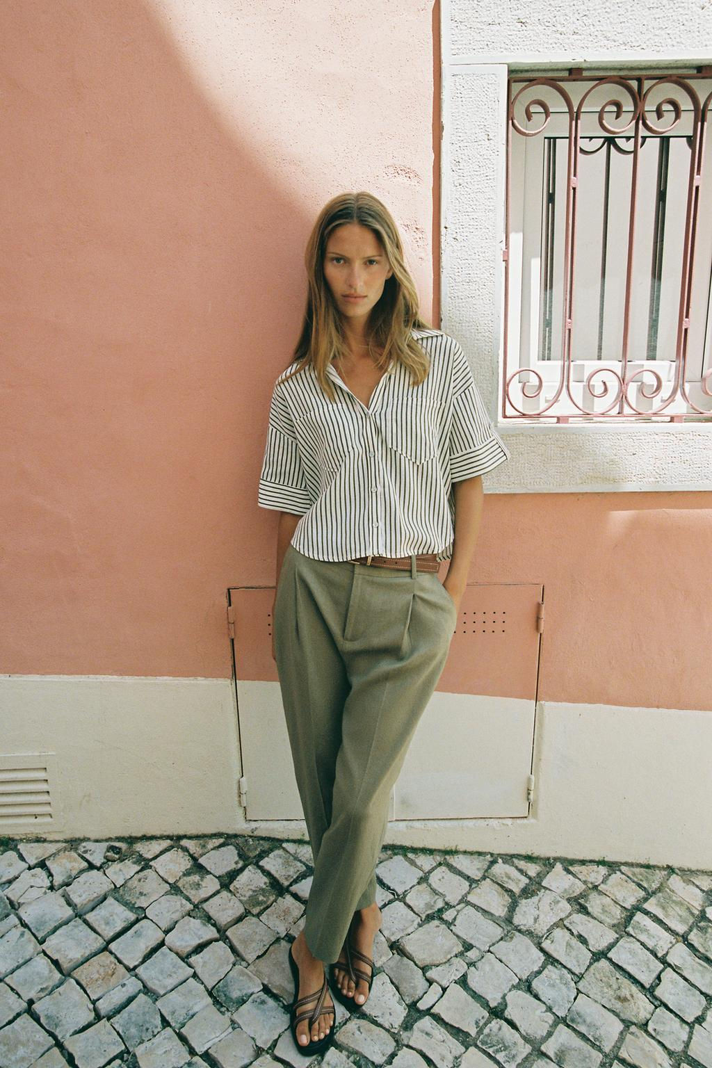 LINEN BELTED STRAIGHT-LEG TROUSERS - Zara фото 39
